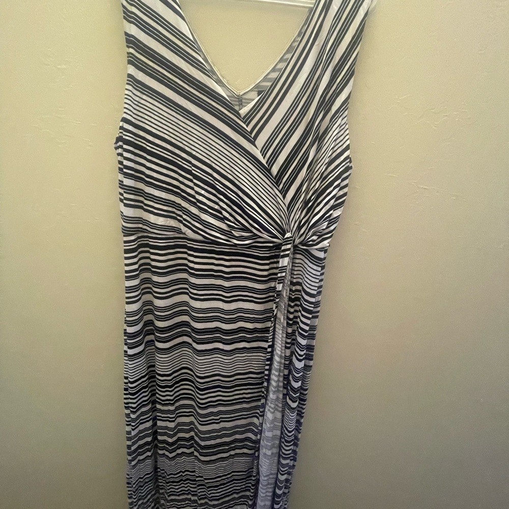 Lane Bryant Black and White Ruched Faux Wrap Maxi Dress